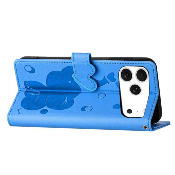 For iPhone 17 Pro Max Cartoon Elephant Embossed Leather Phone Case(Blue)