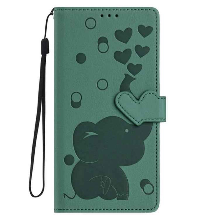 For iPhone 17 Pro Max Cartoon Elephant Embossed Leather Phone Case(Green)