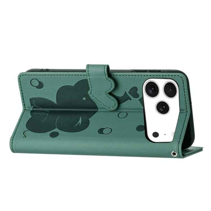 For iPhone 17 Pro Max Cartoon Elephant Embossed Leather Phone Case(Green)