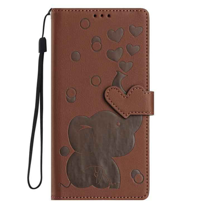 For iPhone 17 Pro Max Cartoon Elephant Embossed Leather Phone Case(Brown)