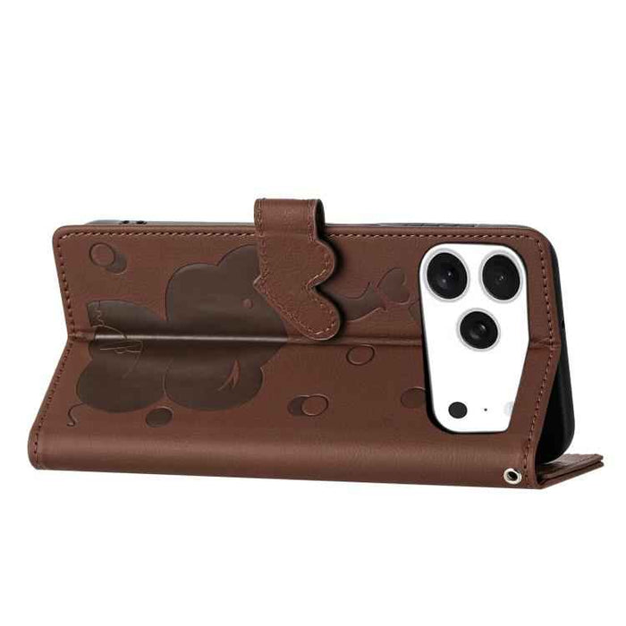 For iPhone 17 Pro Max Cartoon Elephant Embossed Leather Phone Case(Brown)
