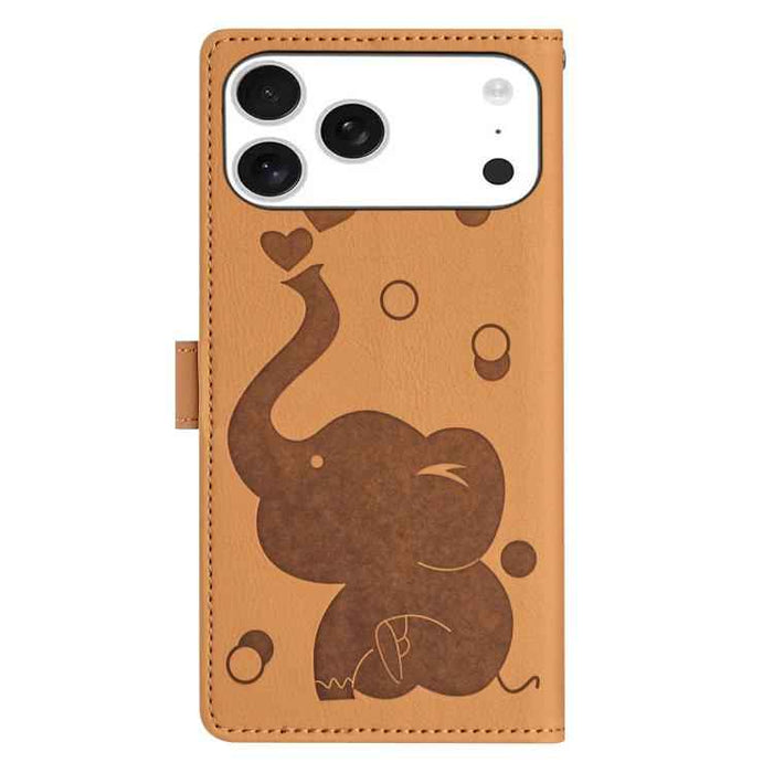 For iPhone 17 Pro Max Cartoon Elephant Embossed Leather Phone Case(Yellow)