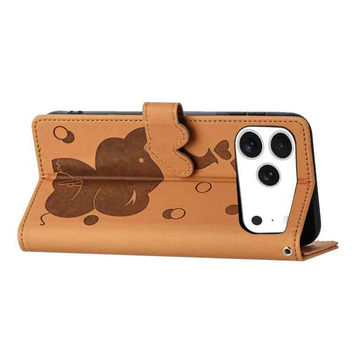 For iPhone 17 Pro Max Cartoon Elephant Embossed Leather Phone Case(Yellow)