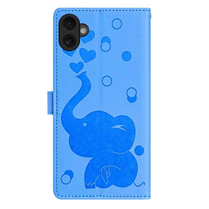 For iPhone 17 Cartoon Elephant Embossed Leather Phone Case(Blue)
