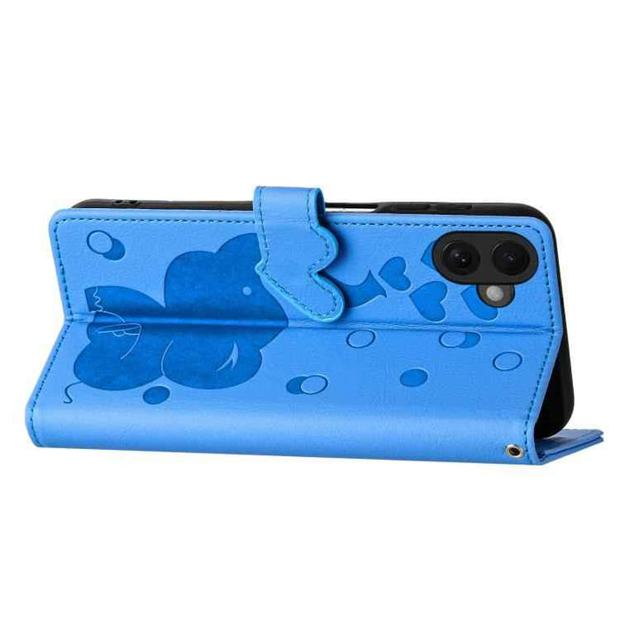For iPhone 17 Cartoon Elephant Embossed Leather Phone Case(Blue)