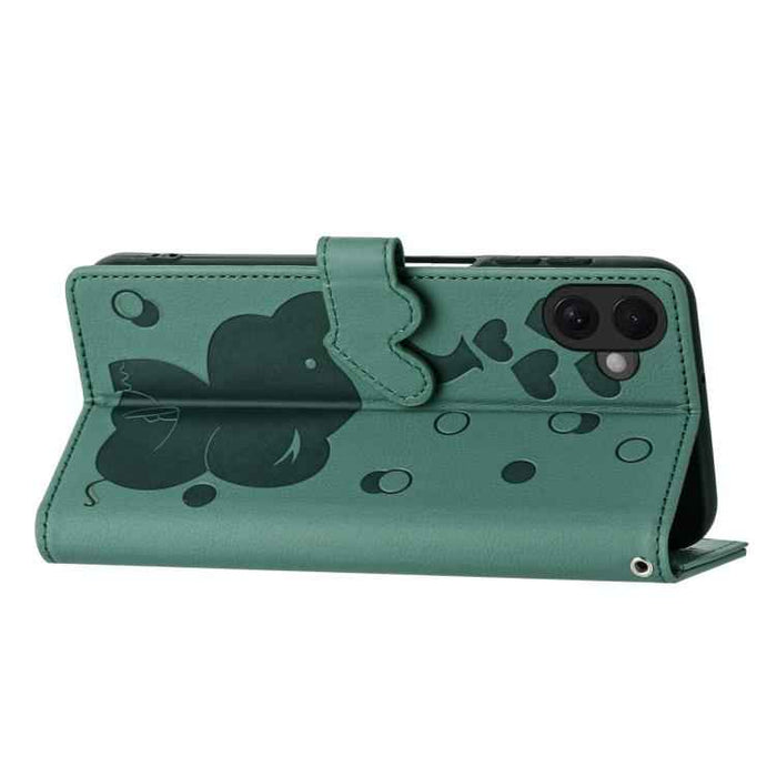 For iPhone 17 Cartoon Elephant Embossed Leather Phone Case(Green)
