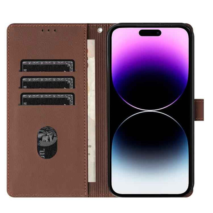 For iPhone 17 Cartoon Elephant Embossed Leather Phone Case(Brown)