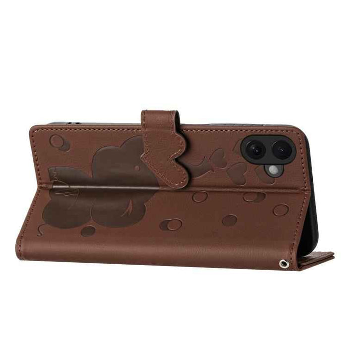 For iPhone 17 Cartoon Elephant Embossed Leather Phone Case(Brown)