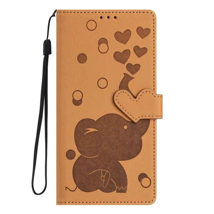 For iPhone 17 Cartoon Elephant Embossed Leather Phone Case(Yellow)