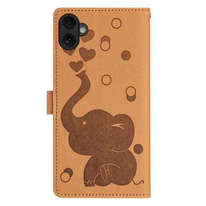 For iPhone 17 Cartoon Elephant Embossed Leather Phone Case(Yellow)