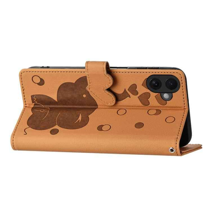 For iPhone 17 Cartoon Elephant Embossed Leather Phone Case(Yellow)