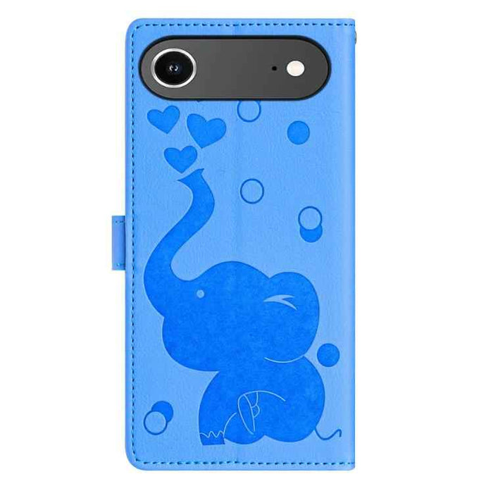 For iPhone 17 Air Cartoon Elephant Embossed Leather Phone Case(Blue)
