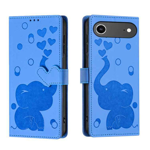 For iPhone 17 Air Cartoon Elephant Embossed Leather Phone Case(Blue)