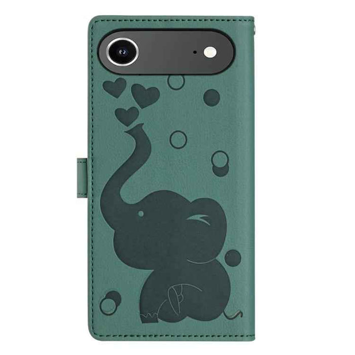 For iPhone 17 Air Cartoon Elephant Embossed Leather Phone Case(Green)