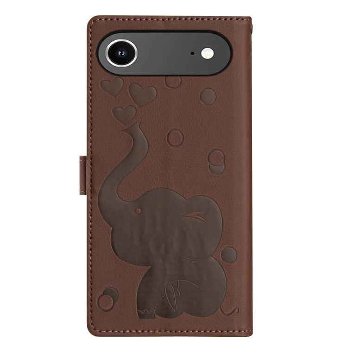For iPhone 17 Air Cartoon Elephant Embossed Leather Phone Case(Brown)