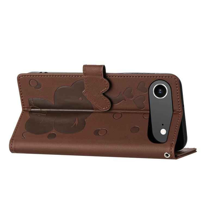 For iPhone 17 Air Cartoon Elephant Embossed Leather Phone Case(Brown)