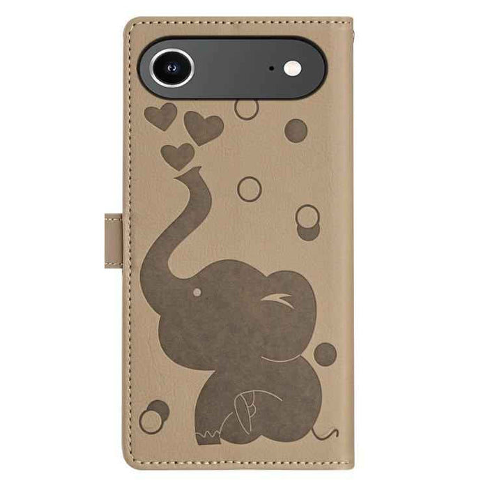For iPhone 17 Air Cartoon Elephant Embossed Leather Phone Case(Khaki)