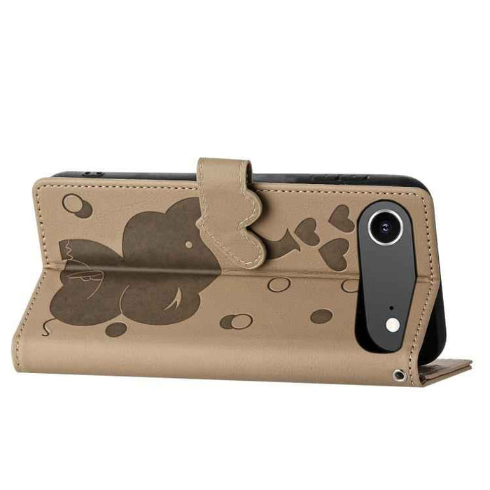 For iPhone 17 Air Cartoon Elephant Embossed Leather Phone Case(Khaki)