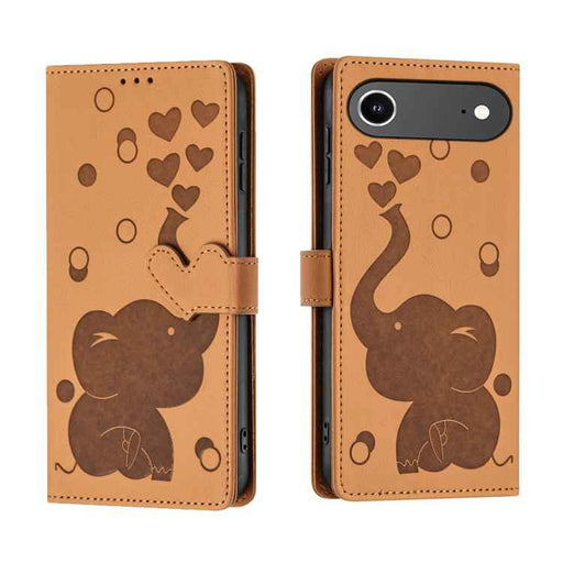 For iPhone 17 Air Cartoon Elephant Embossed Leather Phone Case(Yellow)