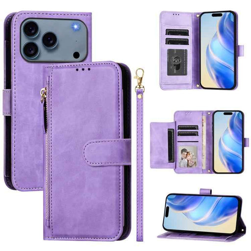 For iPhone 17 Pro Max Multi-Card Slots Zipper Wallet Leather Phone Case(Purple)