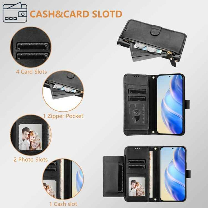 For iPhone 17 Pro Multi-Card Slots Zipper Wallet Leather Phone Case(Black)