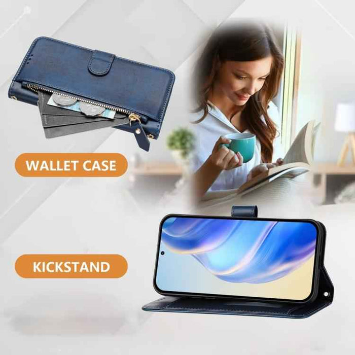For iPhone 17 Pro Multi-Card Slots Zipper Wallet Leather Phone Case(Blue)