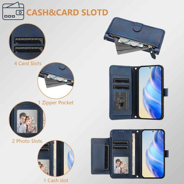 For iPhone 17 Pro Multi-Card Slots Zipper Wallet Leather Phone Case(Blue)