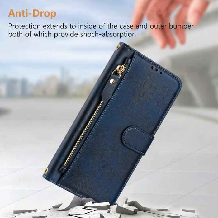 For iPhone 17 Pro Multi-Card Slots Zipper Wallet Leather Phone Case(Blue)