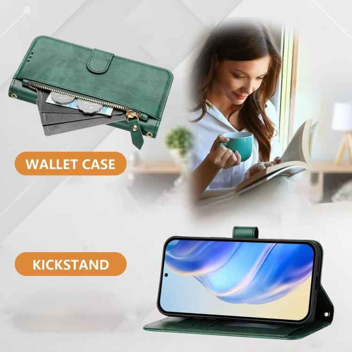 For iPhone 17 Pro Multi-Card Slots Zipper Wallet Leather Phone Case(Green)