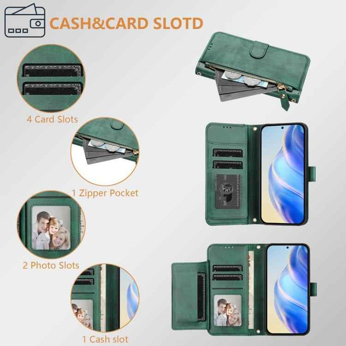 For iPhone 17 Pro Multi-Card Slots Zipper Wallet Leather Phone Case(Green)