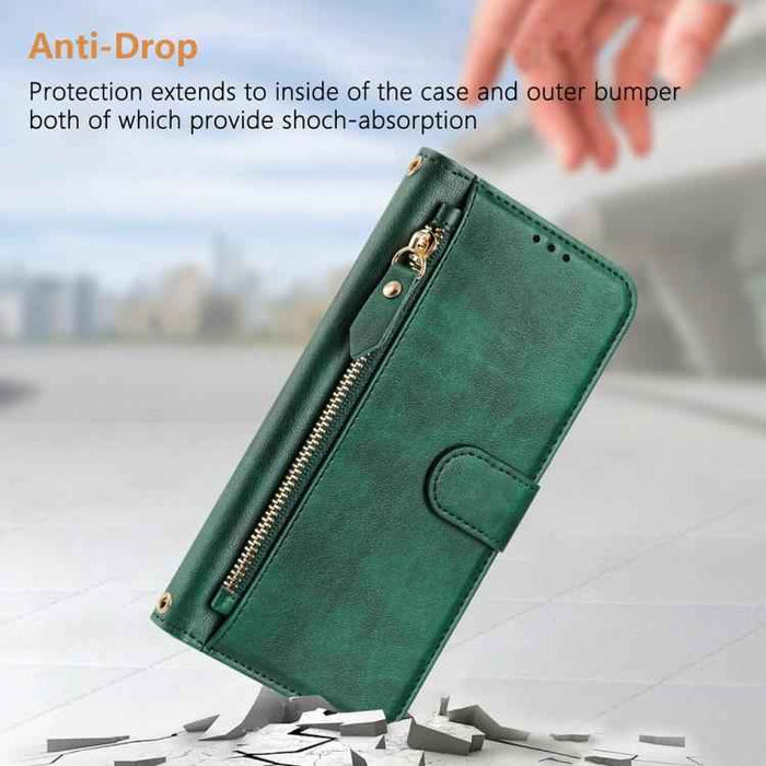 For iPhone 17 Pro Multi-Card Slots Zipper Wallet Leather Phone Case(Green)