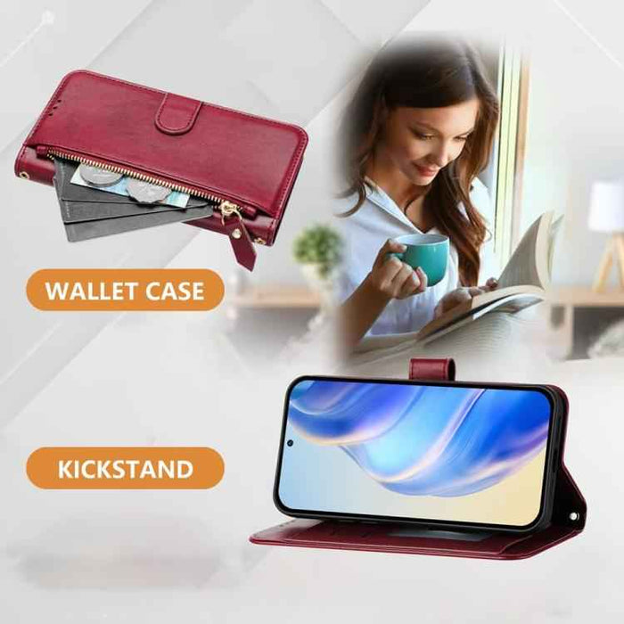 For iPhone 17 Pro Multi-Card Slots Zipper Wallet Leather Phone Case(Dark Red)