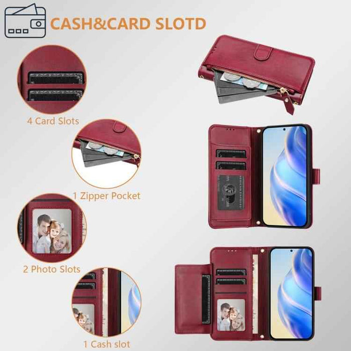 For iPhone 17 Pro Multi-Card Slots Zipper Wallet Leather Phone Case(Dark Red)