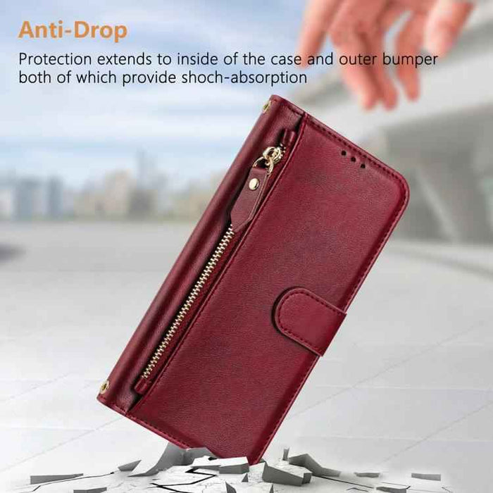 For iPhone 17 Pro Multi-Card Slots Zipper Wallet Leather Phone Case(Dark Red)