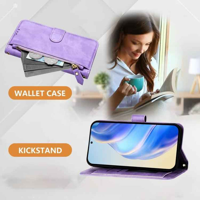 For iPhone 17 Pro Multi-Card Slots Zipper Wallet Leather Phone Case(Purple)