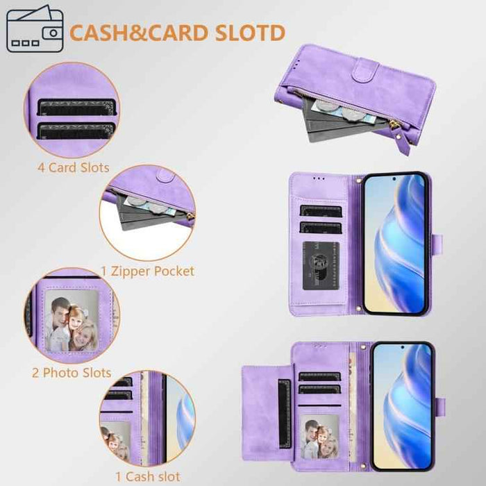 For iPhone 17 Pro Multi-Card Slots Zipper Wallet Leather Phone Case(Purple)