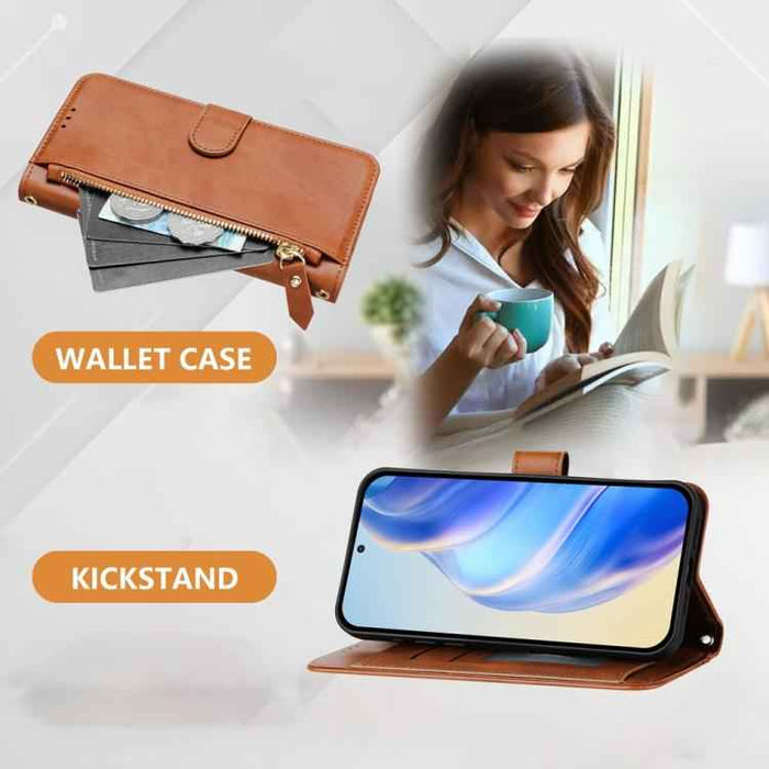 For iPhone 17 Pro Multi-Card Slots Zipper Wallet Leather Phone Case(Brown)