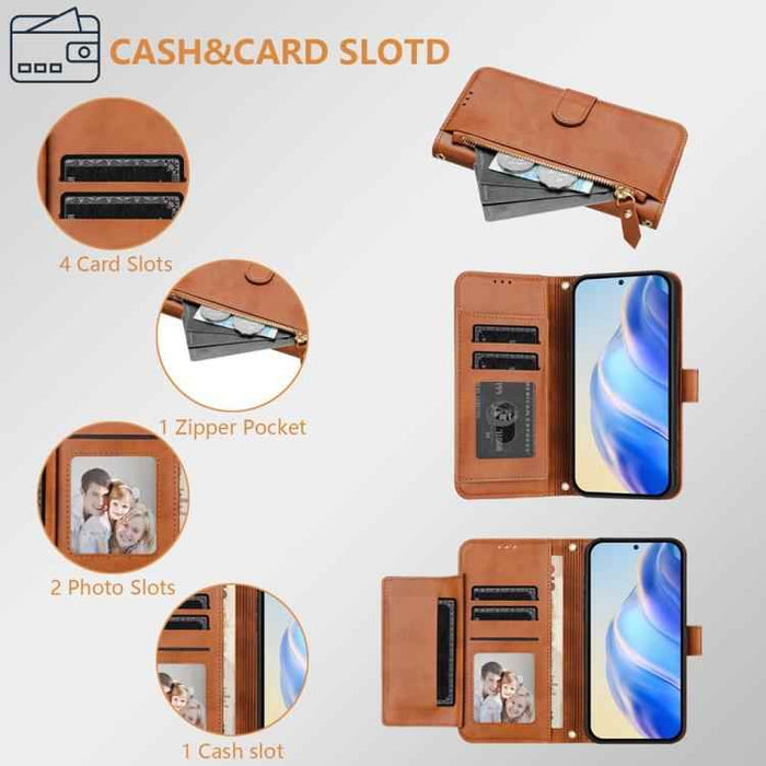 For iPhone 17 Pro Multi-Card Slots Zipper Wallet Leather Phone Case(Brown)