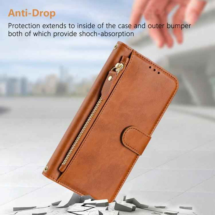 For iPhone 17 Pro Multi-Card Slots Zipper Wallet Leather Phone Case(Brown)