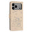 For iPhone 17 Pro Max Embossed Kitten Phone Leather Case with Lanyard(Beige)