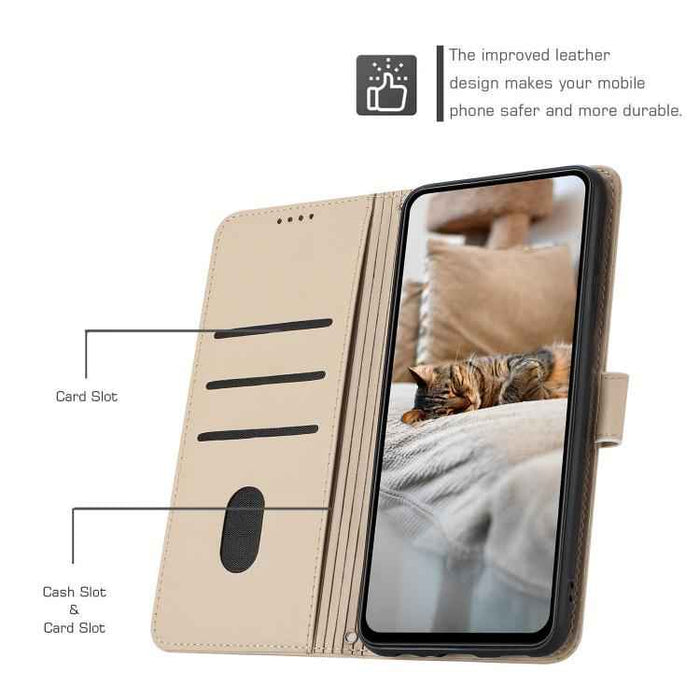 For iPhone 17 Pro Max Embossed Kitten Phone Leather Case with Lanyard(Beige)