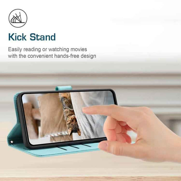 For iPhone 17 Pro Max Embossed Kitten Phone Leather Case with Lanyard(Mint Green)
