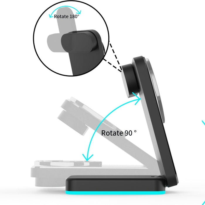 H62 RGB LED Light 3 in 1 Foldable Wireless Charger(White)