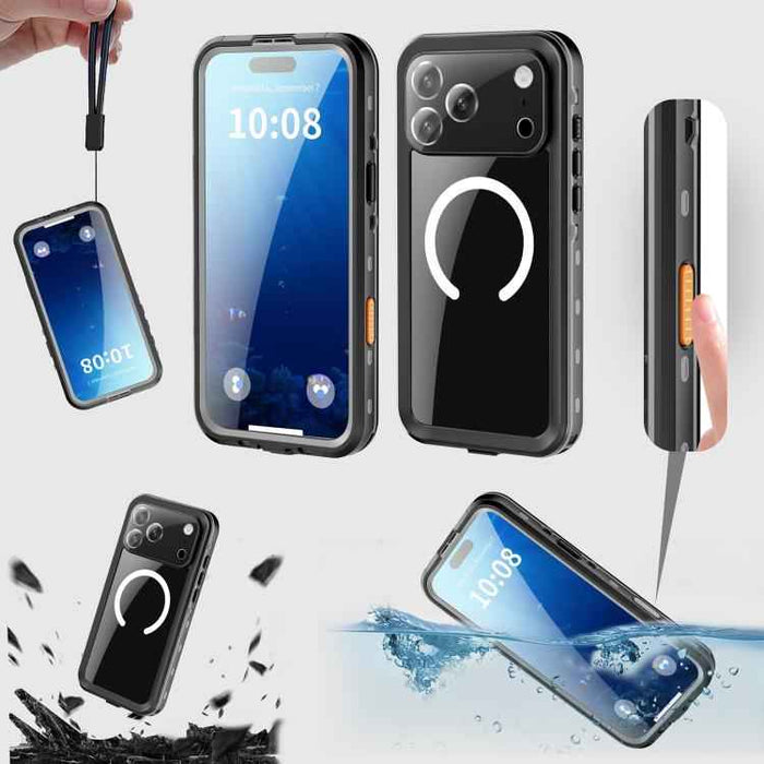 For iPhone 17 Pro Max RedPepper Transparent Dot IP68 Waterproof Triple-proof MagSafe Phone Case(Black Dark Grey)