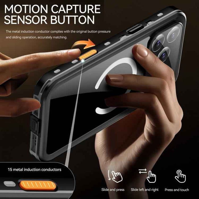 For iPhone 17 Pro Max RedPepper Transparent Dot IP68 Waterproof Triple-proof MagSafe Phone Case(Black Dark Grey)