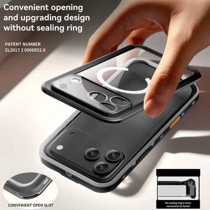 For iPhone 17 Pro Max RedPepper Transparent Dot IP68 Waterproof Triple-proof MagSafe Phone Case(Black Dark Grey)