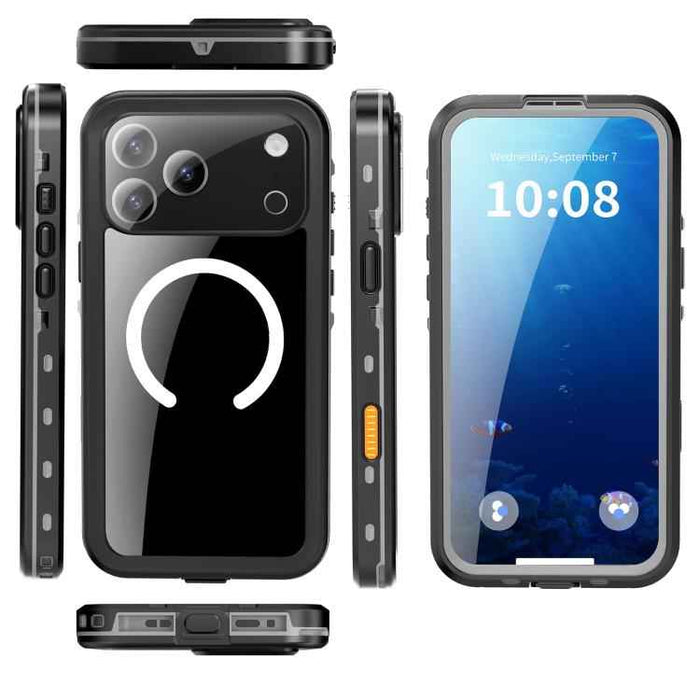 For iPhone 17 Pro Max RedPepper Transparent Dot IP68 Waterproof Triple-proof MagSafe Phone Case(Black Dark Grey)