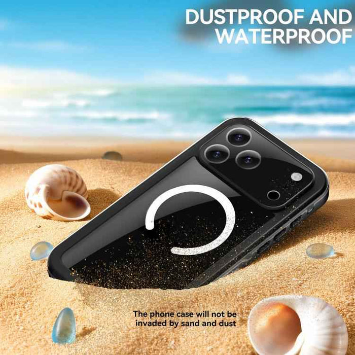 For iPhone 17 Pro Max RedPepper Transparent Dot IP68 Waterproof Triple-proof MagSafe Phone Case(Black Dark Grey)