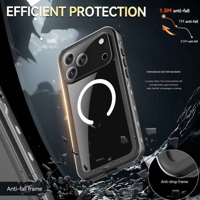 For iPhone 17 Pro Max RedPepper Transparent Dot IP68 Waterproof Triple-proof MagSafe Phone Case(Black Dark Grey)