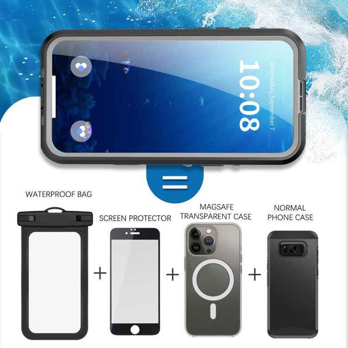 For iPhone 17 Pro Max RedPepper Transparent Dot IP68 Waterproof Triple-proof MagSafe Phone Case(Black Dark Grey)